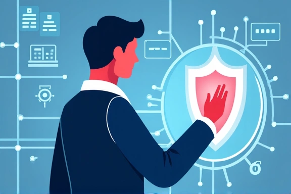 Ilustración de una persona con un escudo digital, simbolizando la protección de datos y la privacidad.