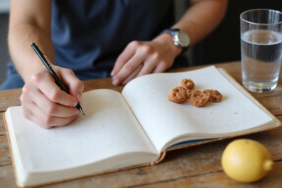 Persona escribiendo en un diario de alimentos